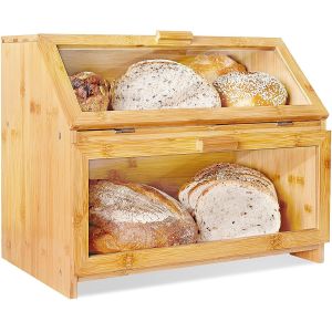 Yellow 3 Layer Bamboo Bread Box With Adjustable Shelf
