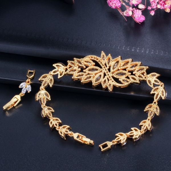 Cubic Zirconia Tennis Bracelets For Women Iced Out Chain Gold Color Bracelet Woman Zircon Flower CZ Bangle Jewelry