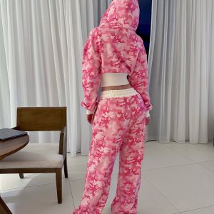 Custom Camouflage Embroidery Ladies Tracksuit Set Matching Hoodie And Sweatpants