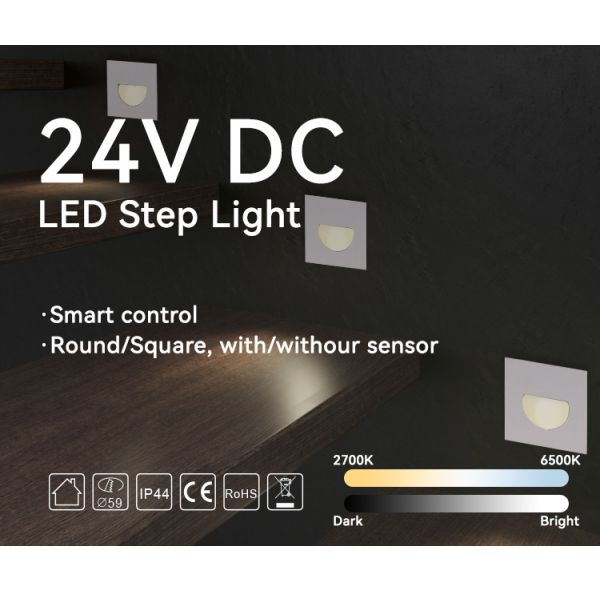 DC24V Tunable Round Stair Lights White 2700K-6500K Round LED Step Light