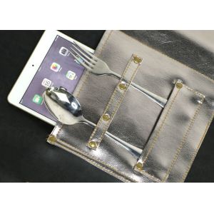 PU Leather Kitchen Cooking Apron Silver And Black Stitching Padded