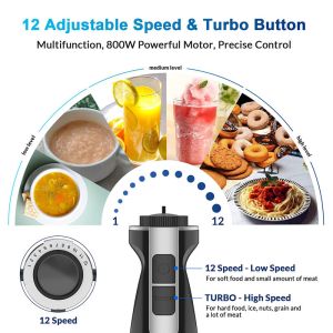 800 Watt Immersion Stick Blender Multifunction Easy Clean Dishwasher Safe