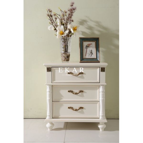 Buy white nightstand with 3 drawers bedsides table at wholesale prices