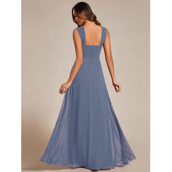 Empire High-waisted Sleeveless Cap Sleeve Square Neck Invisible Zipper Dusty Navy Chiffon Homecoming Dress