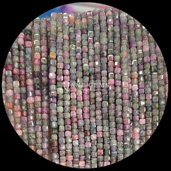 Colorful Mini Cube Gemstone Beads Pink Opal and Green Agate Strands for DIY Jewelry