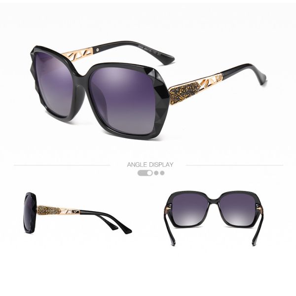 Women Big Square Oversized Sunglasses BSCI Custom Polarized Sunglasses Sparkling Composite Shiny Frame