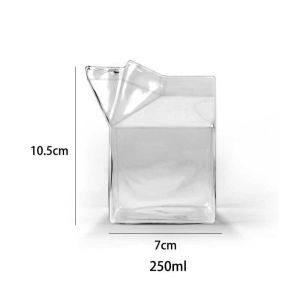 High borosilicate Breakfast Milk Glass Bottle 250ml Clear Square Shape