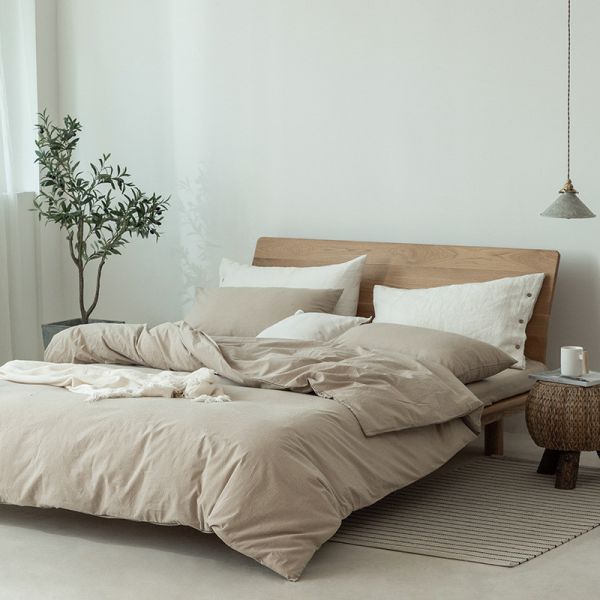 100% Washed Cotton Bedding Set Soft Hand Feel Breathable and Durable Linen Like