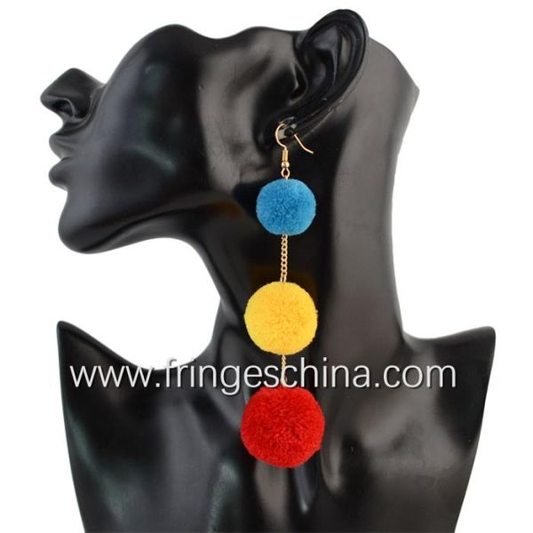 Fashion Bohemian Colorful Pom Pom Long Drop Earrings For Women Party Jewelry Accessories