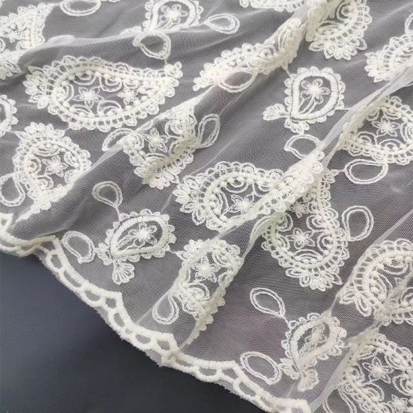 Buy Water Soluble White Coloured Embroidery Fabric Polyester Cotton Lace Material at wholesale prices