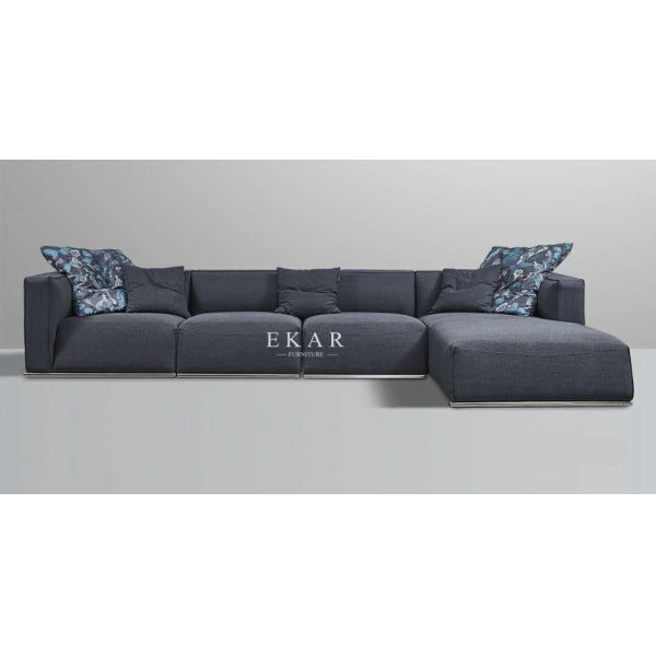 Modern Fabric Metal Base Couch L Shaped Living Room Sofa