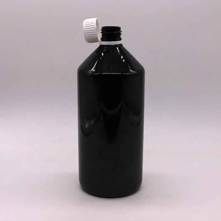 Liquid Medicine 1000ml Dark Brown Translucent PET Plastic Bottle with Tamper Proof Cap
