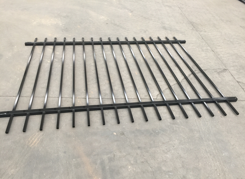 Stain Black Garrison Security Fencing Panels Australia Sydney Standard 2100mmx2400mm Width Rail 40mm /45mm Crimped Spear