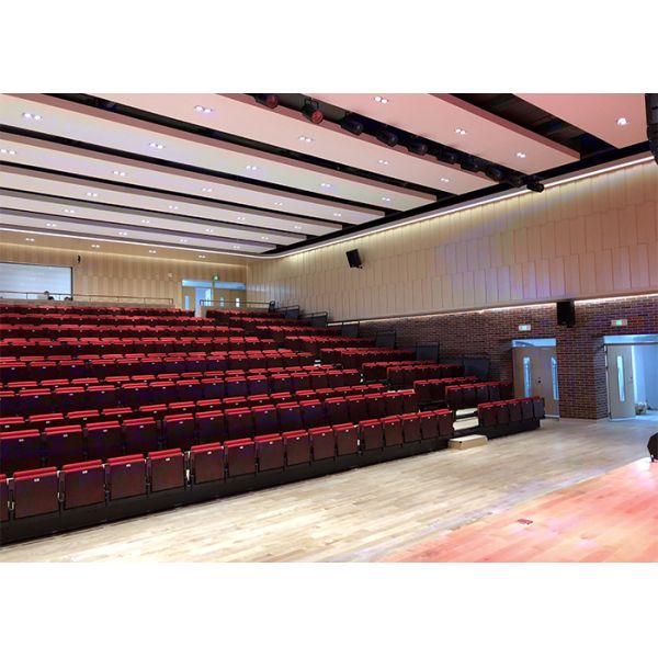 Red Color Telescopic Retractable Bleacher Seating With Wooden Armrest