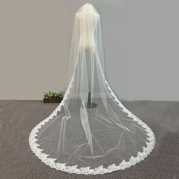 108" Embroidery Cord lace with Rhinstone Ivory/White Bridal Veil Wedding Accessories