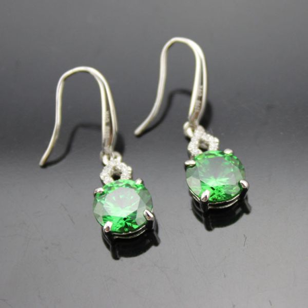 18k White Gold Plated 925 Silver Round Tanzanite Cubic Zircon Earrings (PSJ0163)