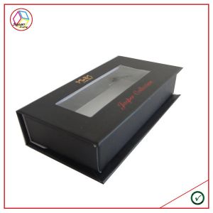 Small Black CMYK Rectangular Craft Paper Gift Box With PVC Window