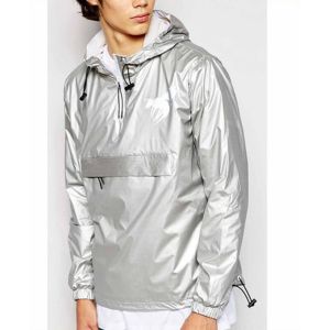 Oem Bulk Mens Reflective Jacket 100% Polyester Shiny Silver Lightweight