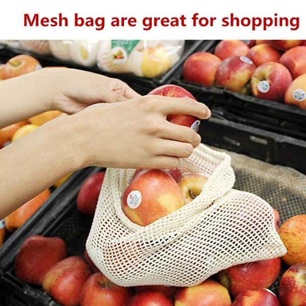 Storage Large Mesh Drawstring Bags Organic Reusable Washable For Shopping