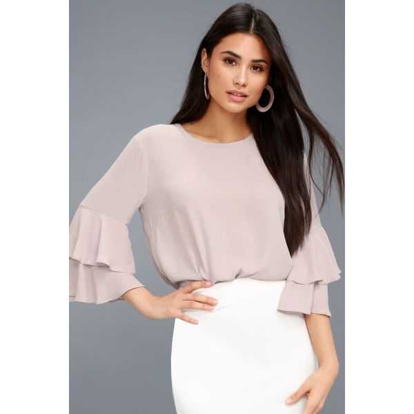 Guangzhou Ladies Clothing Three Quarter Tiered Sleeves Top