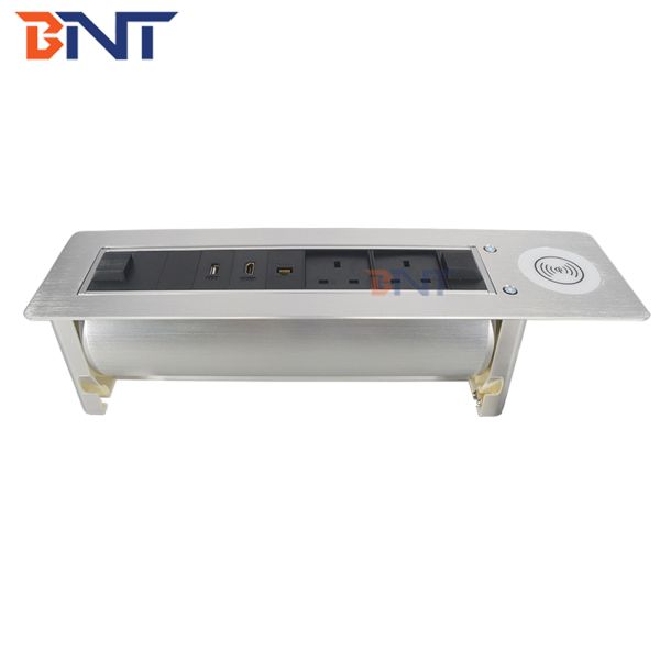 Recessed conference motorized rotating table top socket with built in desk wireless charger