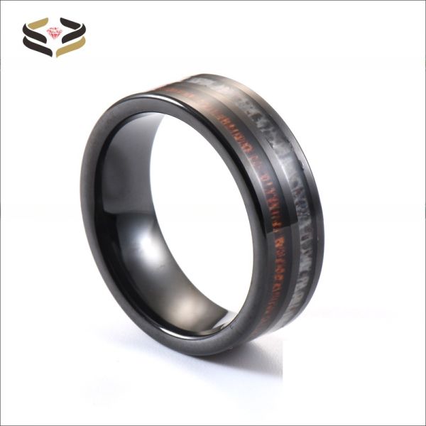 Channel Setting Inlay Technology 8mm Tungsten Carbide Koa Wood Antler Ring for Men and Women Wedding Band Jewelry