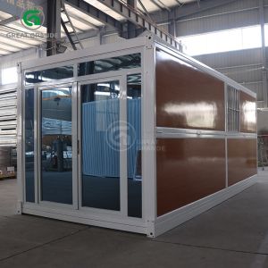 Quality Shockproof Fold Out Container Homes Wood Grain Glass Quick Setup for sale