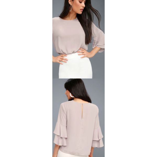 Guangzhou Ladies Clothing Three Quarter Tiered Sleeves Top