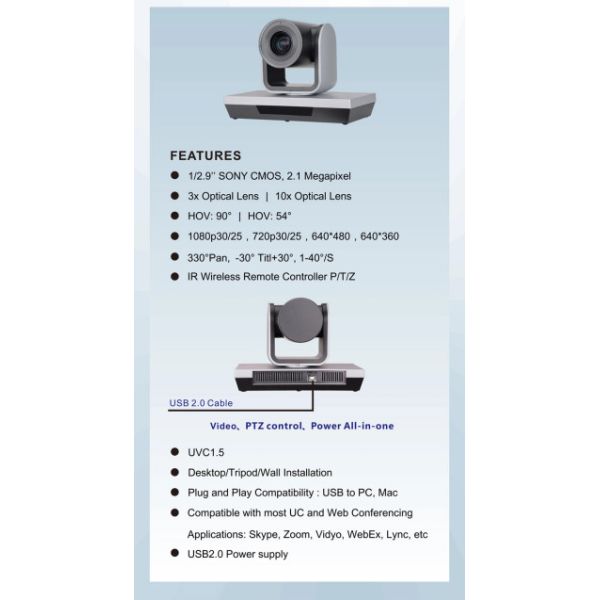 Sony Sensor PTZ HD Video Conferencing System 3x, 10x PTZ Camera Solution