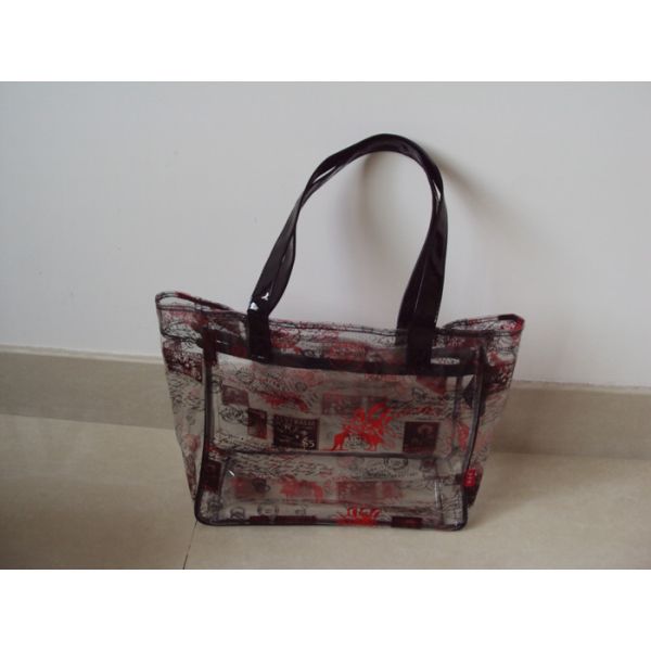 Buy Eco Friendly PVC Transparent Ladies Tote Bags With Stylish Imprint at wholesale prices