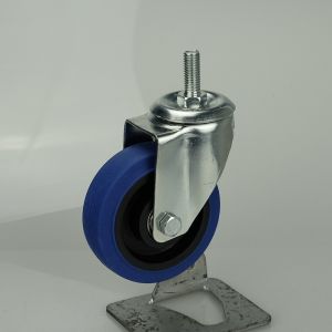 100mm Diameter Blue TPR Trolley Casters Wheel With M12x30mm Threaded Stem