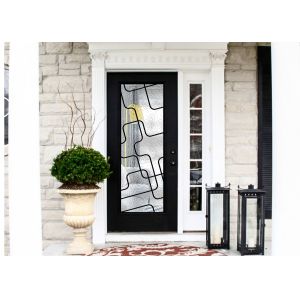 Natural Lighting Elegant Inlaid Wrought Iron Door Glass For Building Hand Forged