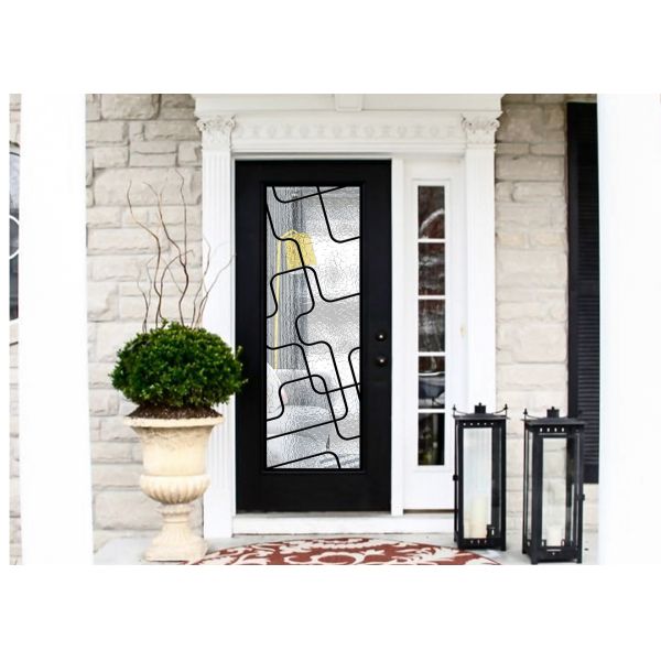 Buy Natural Lighting Elegant Inlaid Wrought Iron Door Glass For Building Hand Forged Dignified at wholesale prices