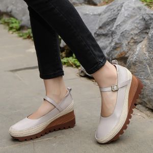 S279 Spring All-Match Leather Toe Cap Platform Sandals With Enhanced Temperament