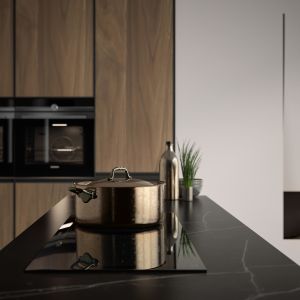 Luxury Home Furniture Modular Walnut Wood Veneer Matt Black Color Glass Door