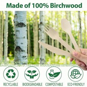 Disposable Wooden Cutlery Set, Pack Of 200 (100 Forks, 50 Spoons, 50 Knives)