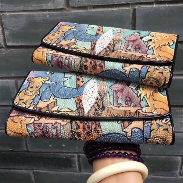 Animal Designer Authentic Stingray Skin Lady Large Trifold Wallet Genuine Leather Female Clutch Bag Women Card Purse