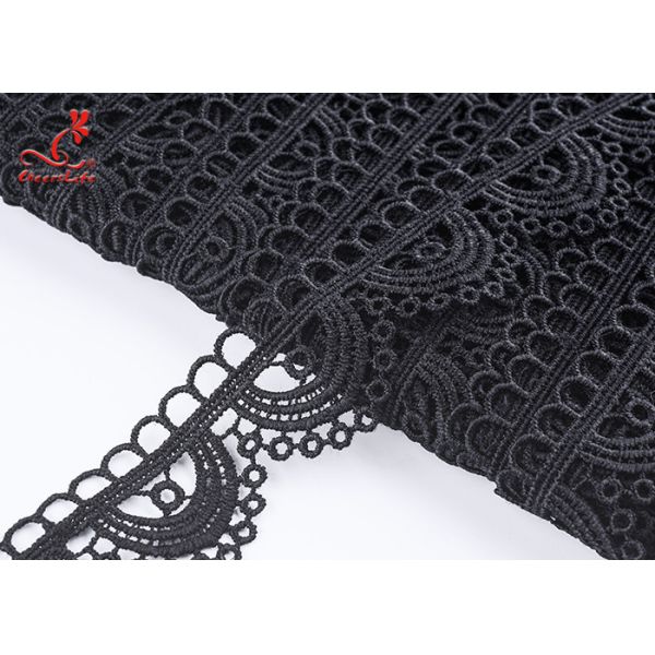 Durable Quality 4 Cm Popular Milk Yarn Voile Embroidered Embroidery Hollow Out Black Lace for Casual Dress