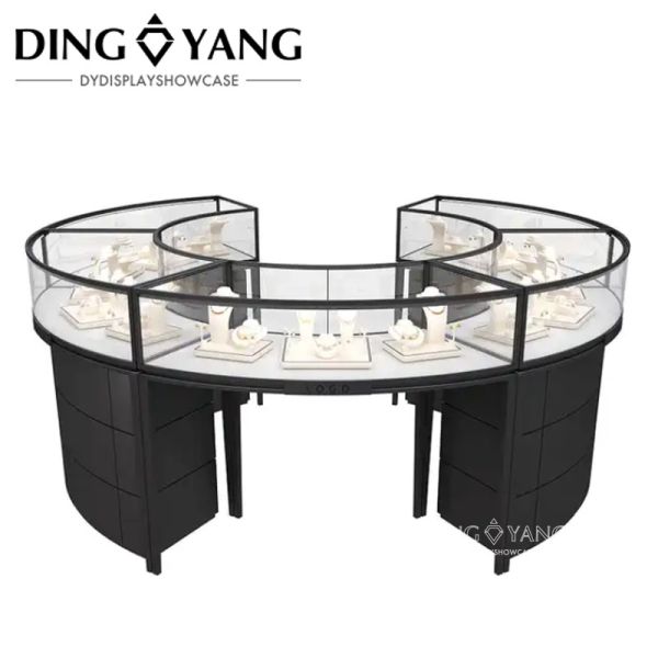 High End Black Round Jewelry Display Cases For Retail Stores No Installation