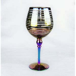 Laser Circles Pattern Iridescent Crystal Wine Glass With Pearl Stem