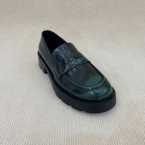 Fashion Green Platform Loafers Modern Leather Platform Loafers