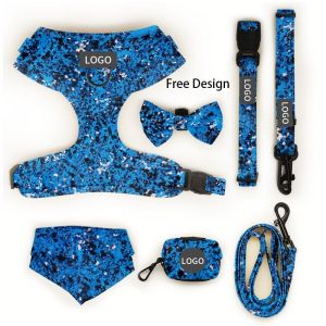 Neoprene Dog Harness And Leash Set Personalized Designer Custom Pattern No Pull