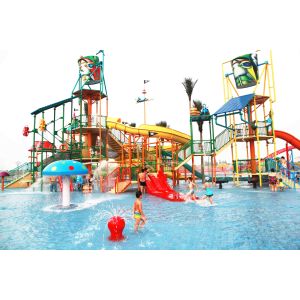 Durable Aqua Playground With Waterpark Slides And Funny Water Bucket