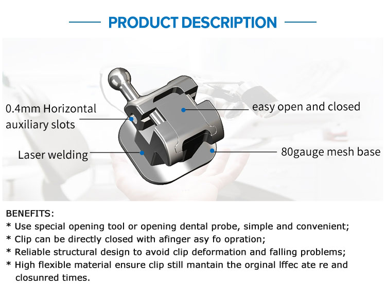 Power Source Manual Dental Orthodontic Metal Bracket Teeth Braces Self Ligating Bracket Mini Roth 022 345 with Hook