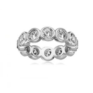 CLASSIC Ins 18K Gold Plated Bezel Setting CZ Eternity Band 925 Sterling Silver