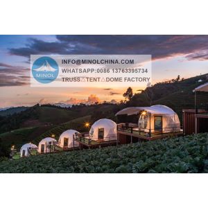 7m 8 M Luxury Canvas Geodesic Clear Canopy Dome Glamping Tent With Bathroom