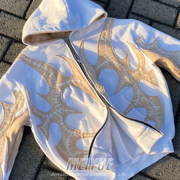 3D Distressed Applique Embroidery Hoodie Cropped Mens Hoodies Jacket Anti