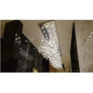 Custom Hotel Lobby Chandelier Petal Pendant Rectangular Crystal String Creative