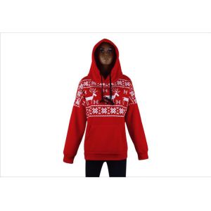 Long Sleeve Women / Ladies Hooded Sweatshirts , Red / White