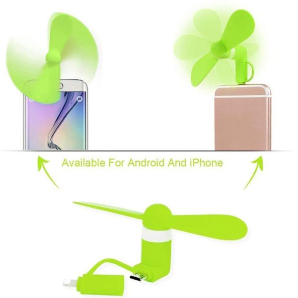 Silk Screen Printed Logo 2 in 1 USB Mini Fan for iPhone and Android Type-C Only 15g